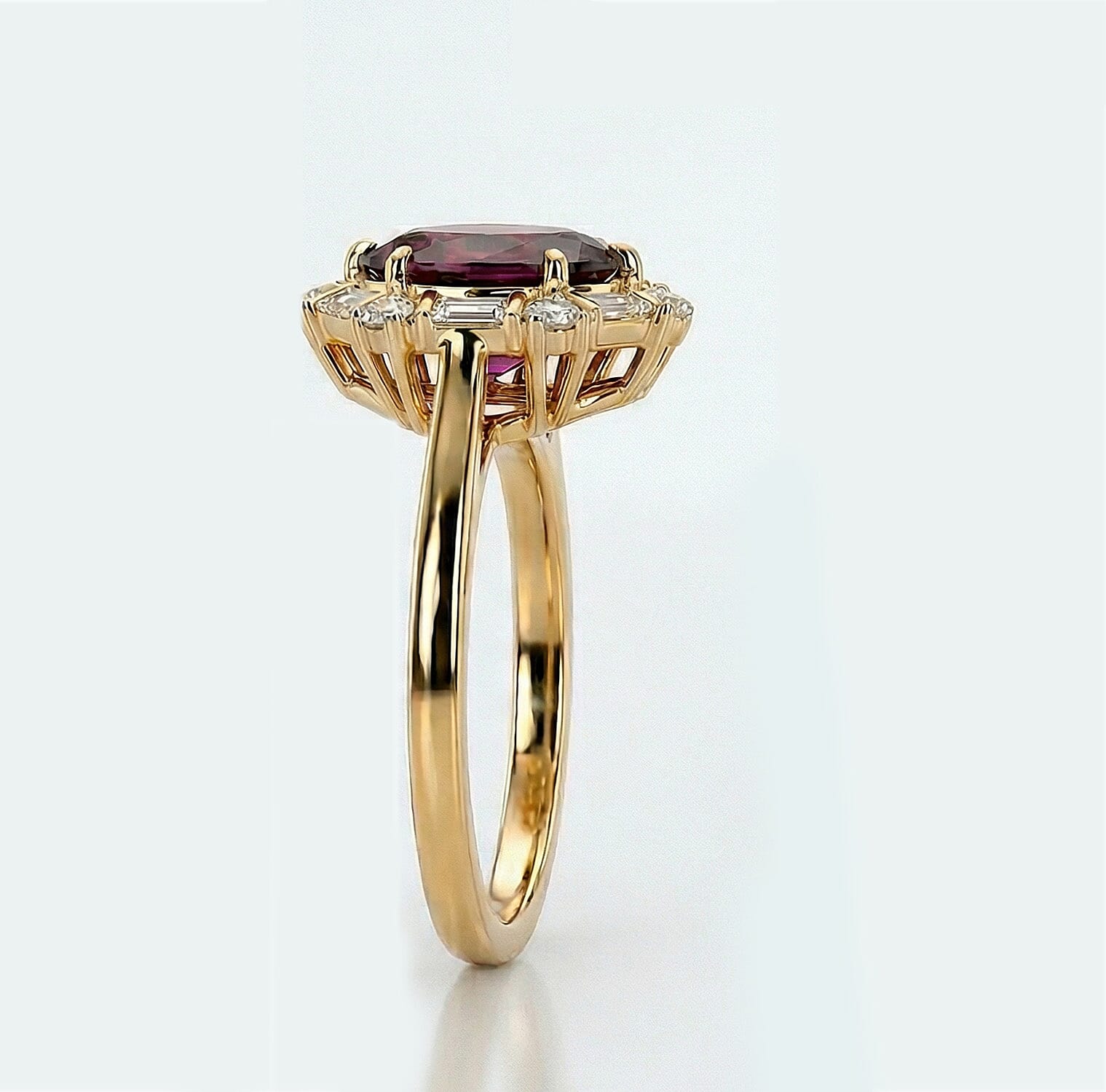 Luxuriant 10K Yellow Gold AAA Radiant Ember Garnet, Lab Grown Diamond GH, SI Main Stone With Side Stone Ring, Gold Wt.2.83 Gms  1.653  Ct.