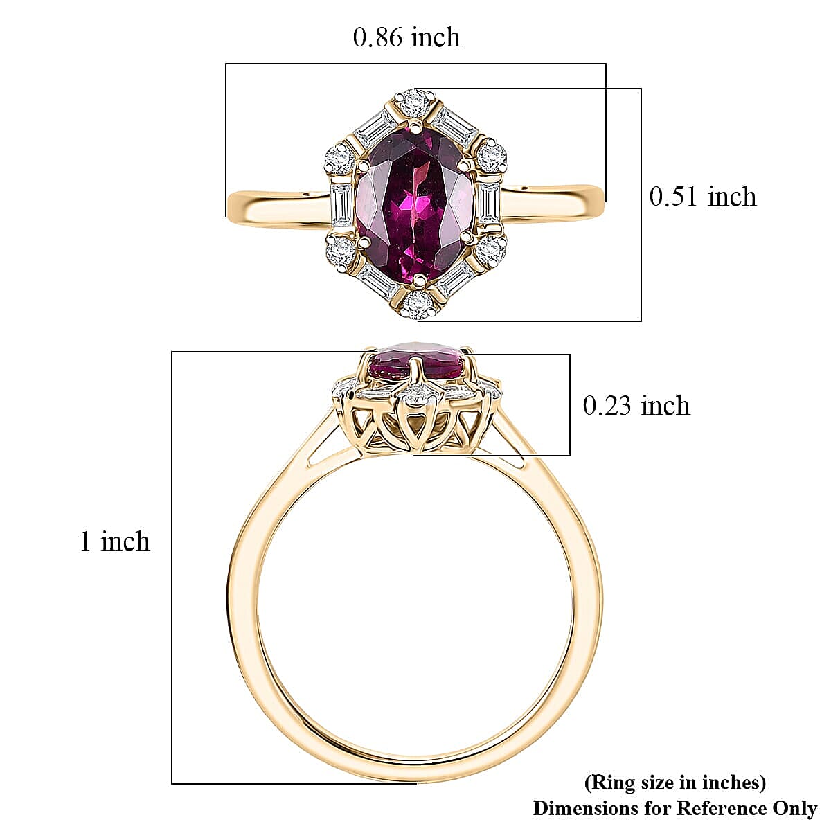 Luxuriant 10K Yellow Gold AAA Radiant Ember Garnet, Lab Grown Diamond GH, SI Main Stone With Side Stone Ring, Gold Wt.2.86 Gms  1.653  Ct.