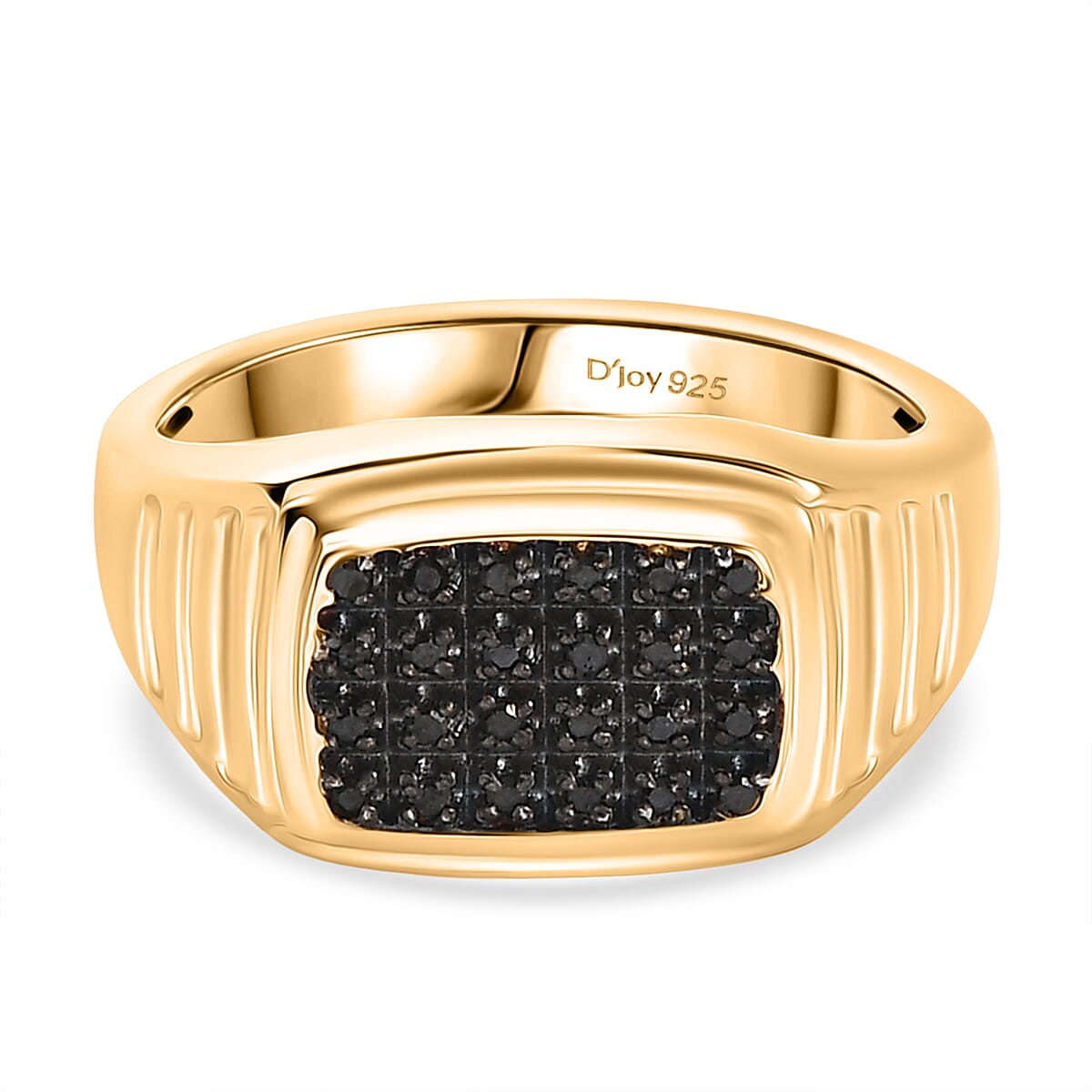 D'Joy Black Diamond Halo Ring in 18K YG VermeilSterling Silver, Silver Wt.6.2 Gms  0.120  Ct.