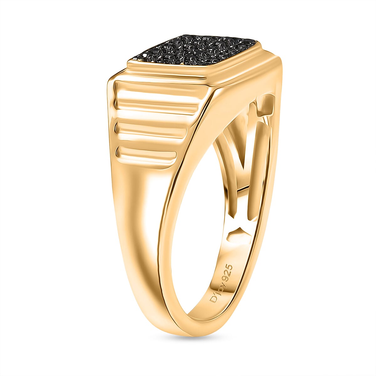 D'Joy Black Diamond Halo Ring in 18K YG VermeilSterling Silver, Silver Wt.6.2 Gms  0.120  Ct.