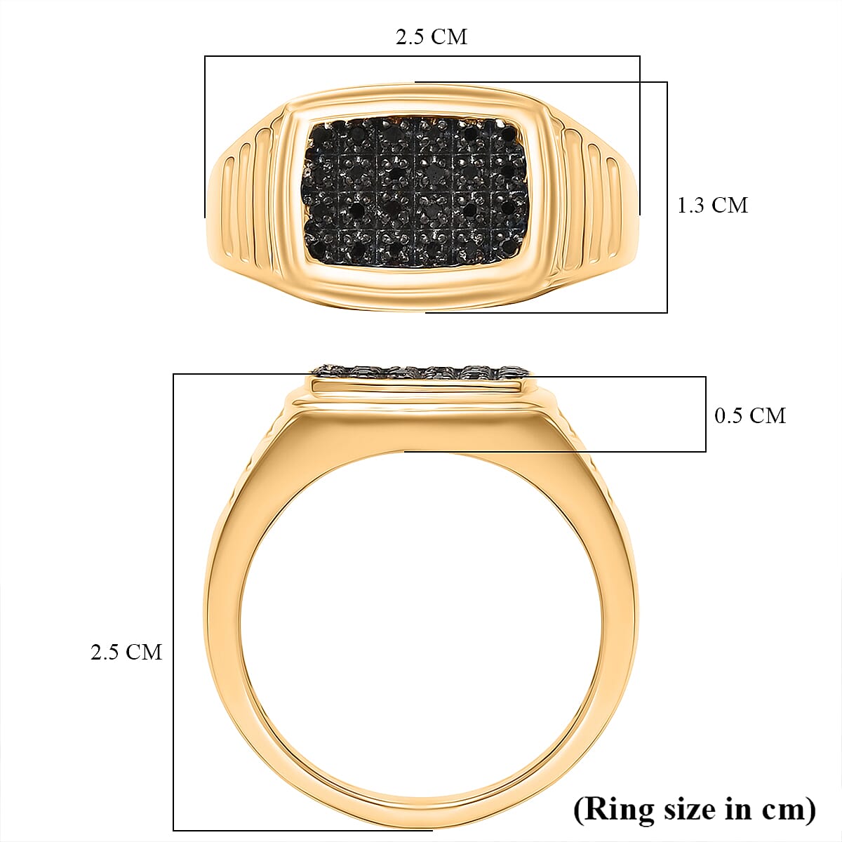 D'Joy Black Diamond Halo Ring in 18K YG VermeilSterling Silver, Silver Wt.6.2 Gms  0.120  Ct.