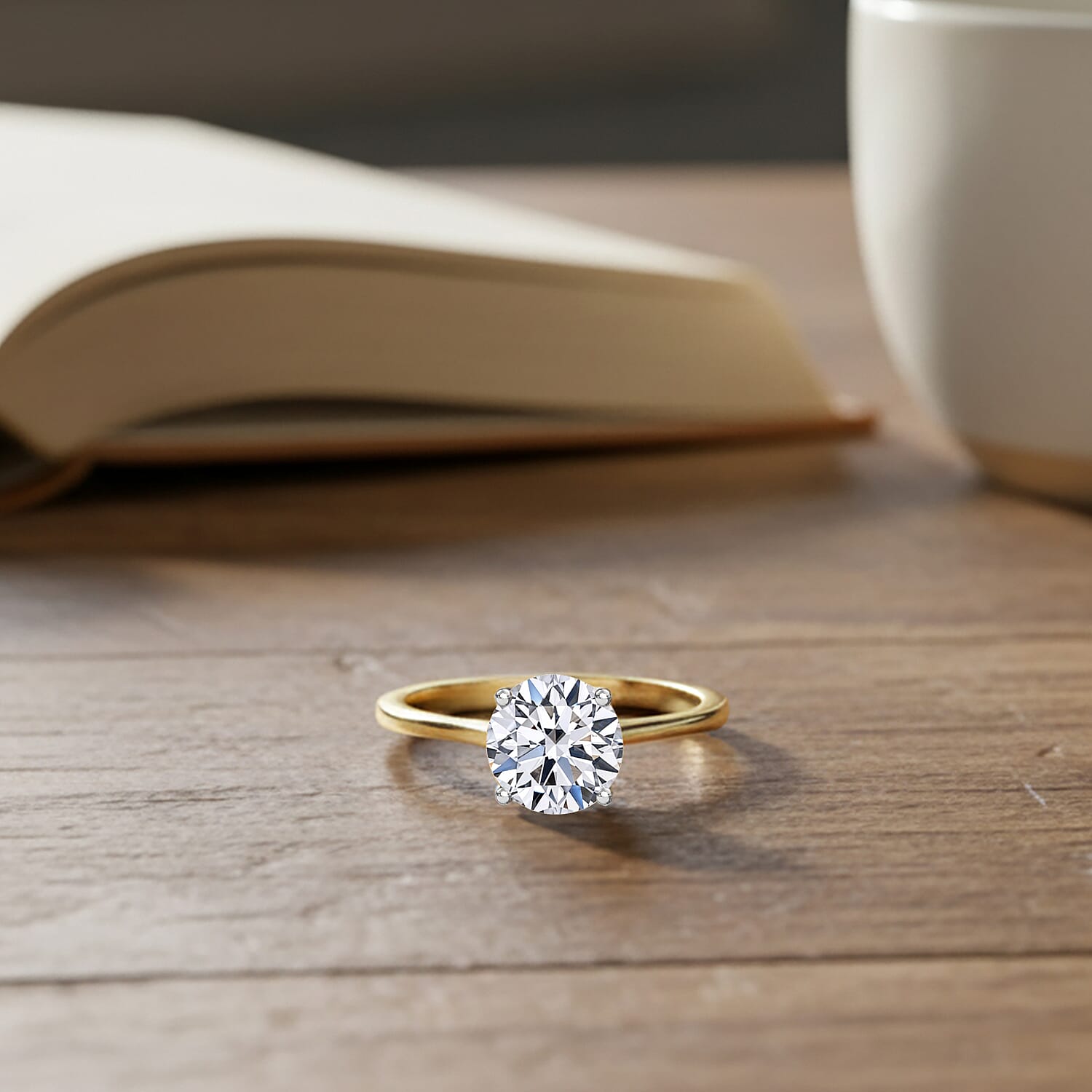 Luxuriant 14K Yellow Gold SGL Certified Round Cut Lab Grown Diamond (VS-EF) Ring 2.00 Ct.