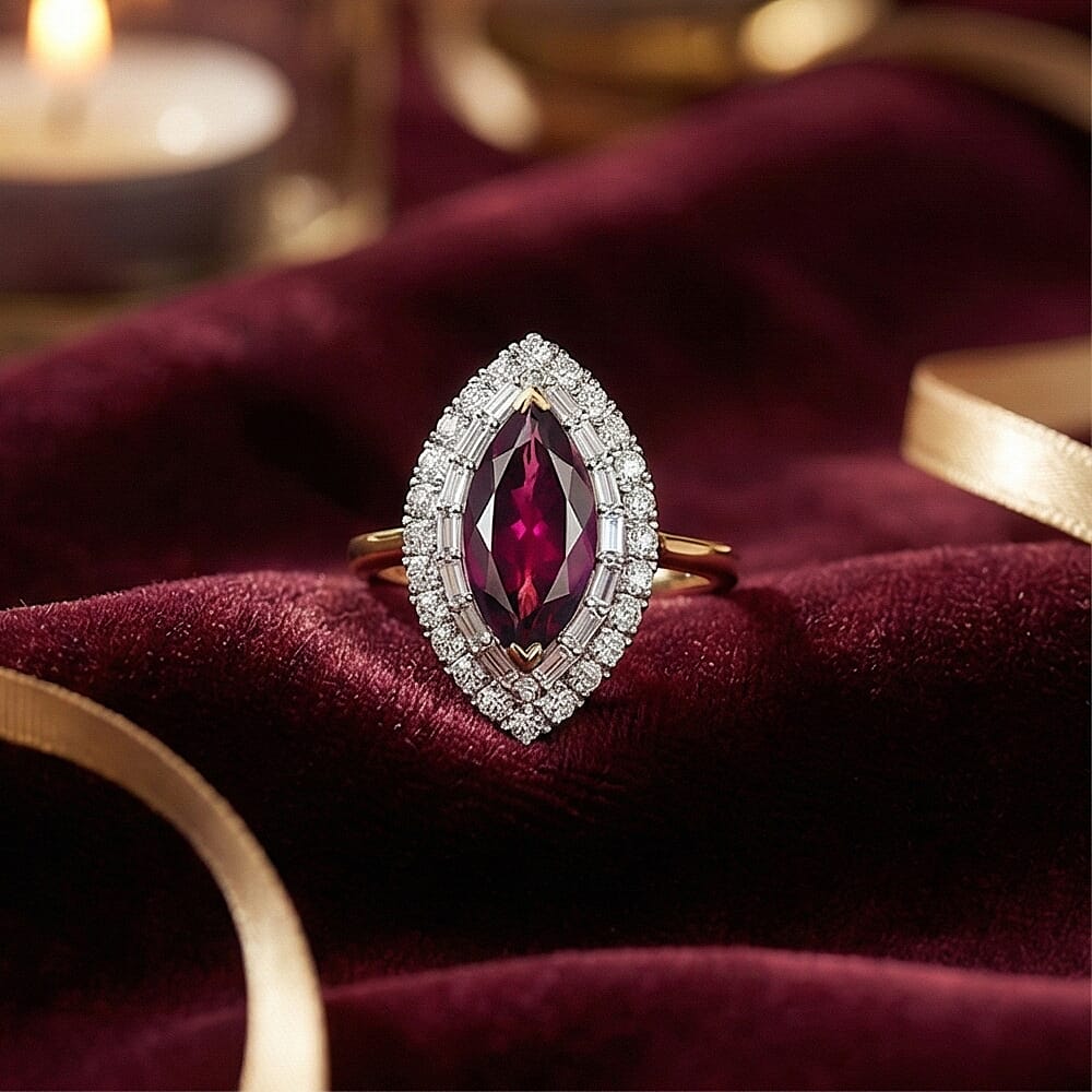 Luxuriant 10K Yellow Gold AAA Radiant Ember Garnet, Lab Grown Diamond Main Stone With Side Stone Ring, Gold Wt.3.95 Gms  3.594  Ct.