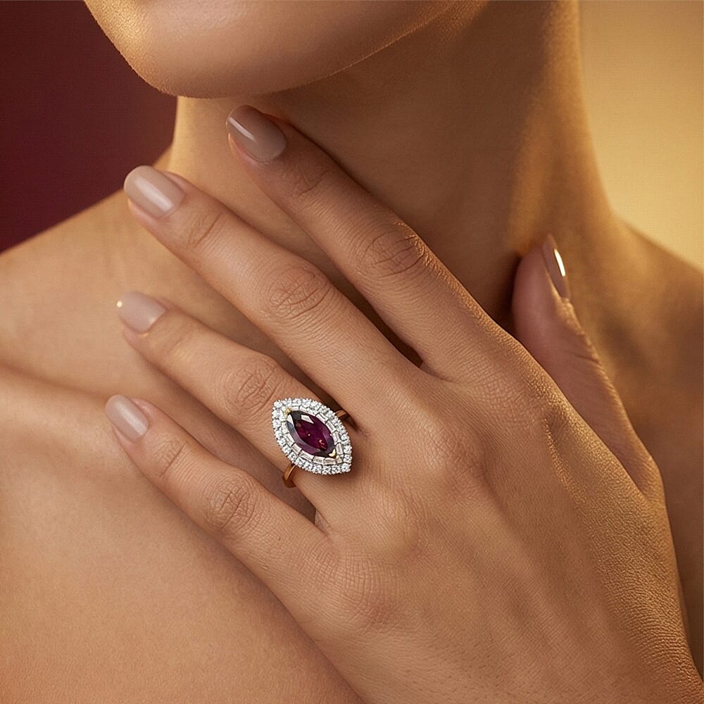 Luxuriant 10K Yellow Gold AAA Radiant Ember Garnet, Lab Grown Diamond Main Stone With Side Stone Ring, Gold Wt.3.95 Gms  3.594  Ct.