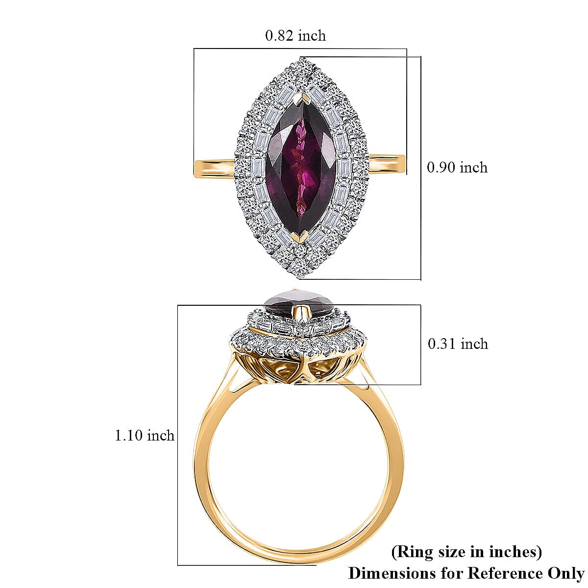 Luxuriant 10K Yellow Gold AAA Radiant Ember Garnet, Lab Grown Diamond Main Stone With Side Stone Ring, Gold Wt.3.95 Gms  3.594  Ct.