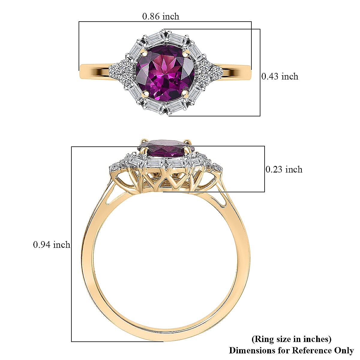 Luxuriant 10K Yellow Gold AAA Radiant Ember Garnet, Lab Grown Diamond Main Stone With Side Stone Ring, Gold Wt.2.33 Gms  1.764  Ct.
