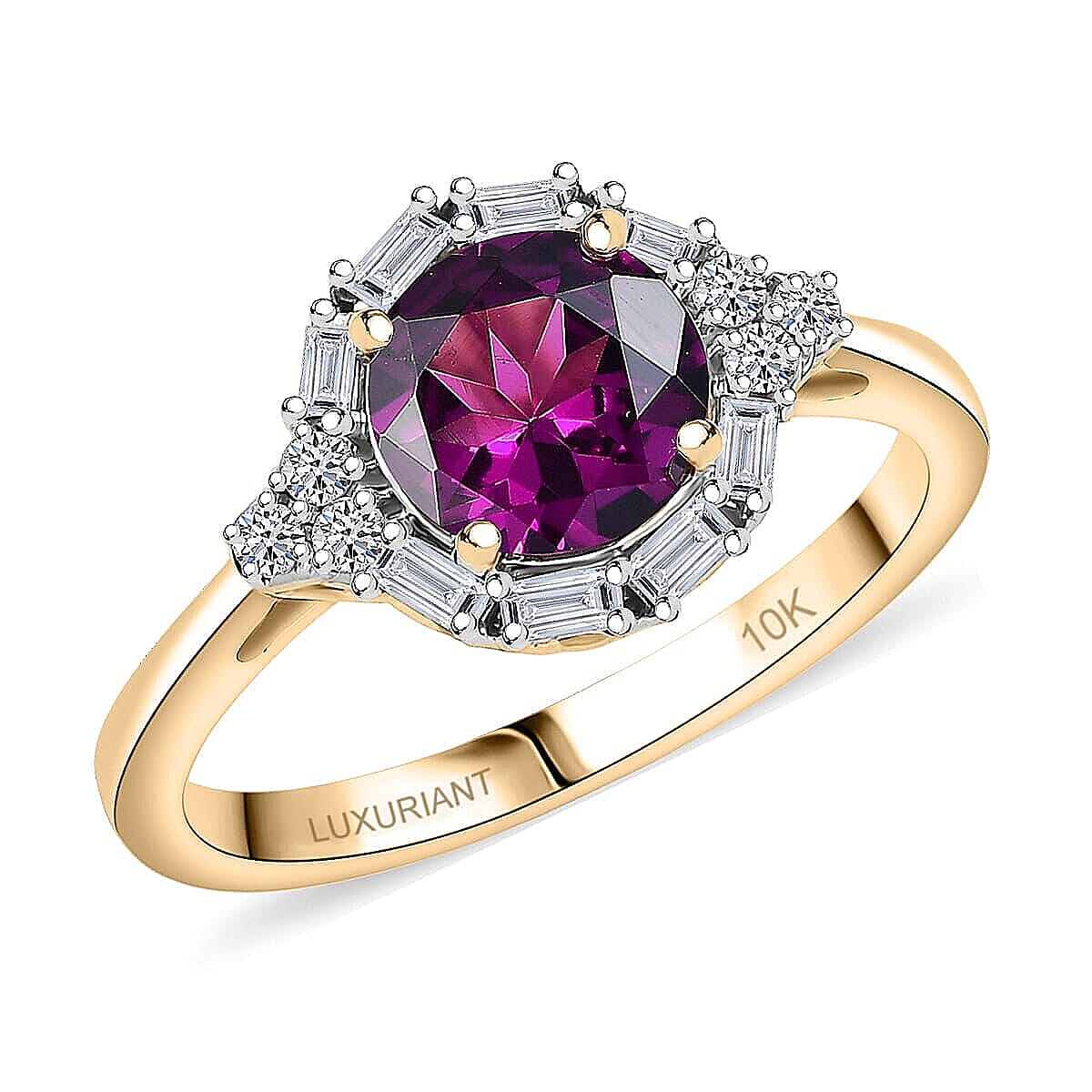 Certified & Appraised LUXURIANT 1.5 Ct. AAA Radiant Ember Garnet, Lab Grown Diamond Halo Ring in 10K Yellow Gold