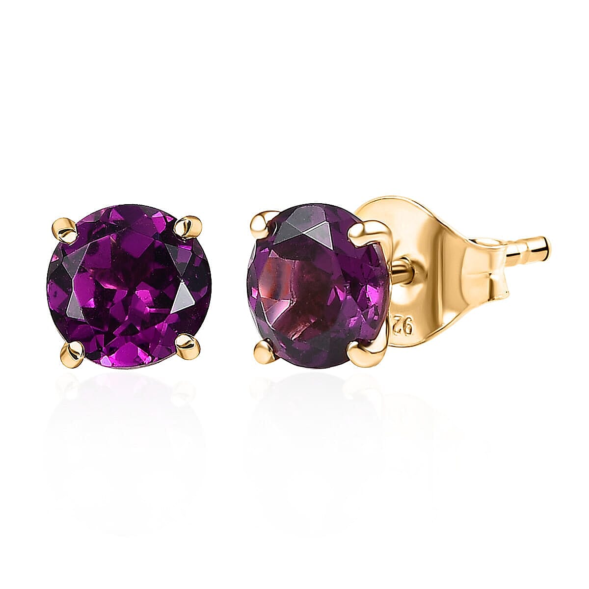 9K Yellow Gold AA Radiant Ember Garnet Solitaire Stud Push Post Earring 2.03 Ct.