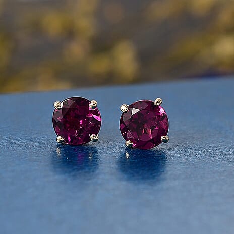 9K Yellow Gold Natural AAA Radiant Ember Garnet Solitaire Stud Push Post Earring 2.03 Ct.