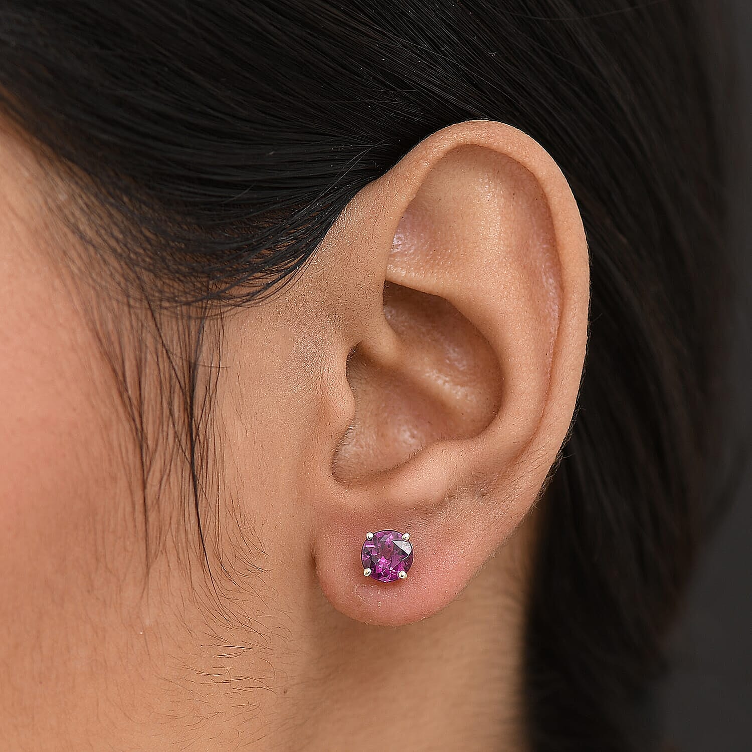 9K Yellow Gold AA Radiant Ember Garnet Solitaire Stud Push Post Earring 2.03 Ct.