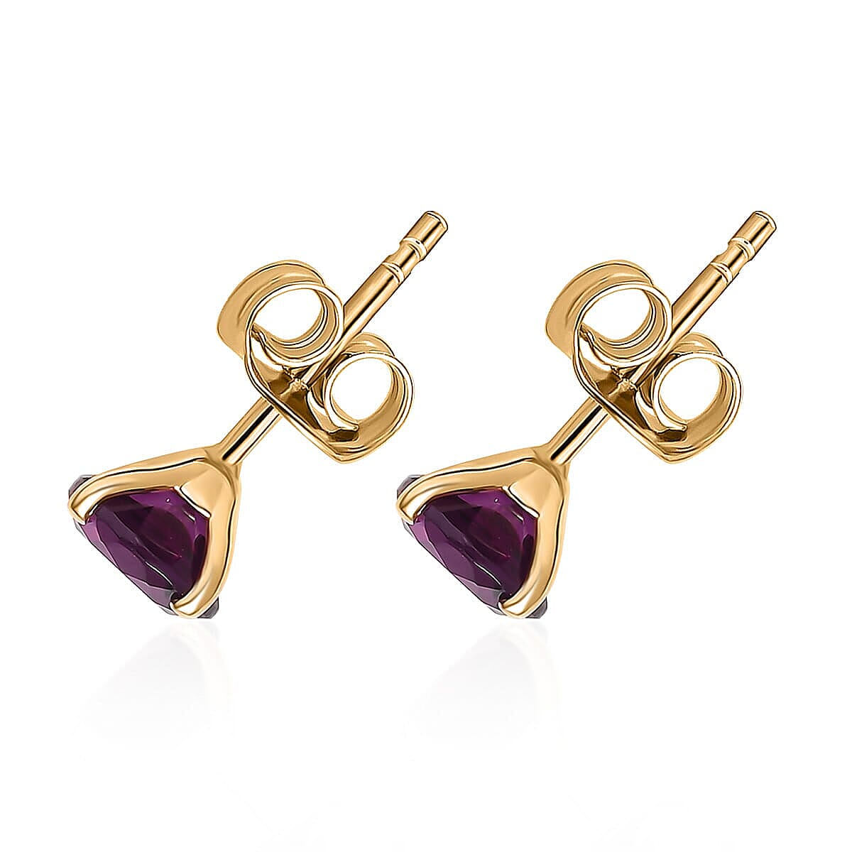 9K Yellow Gold AA Radiant Ember Garnet Solitaire Stud Push Post Earring 2.03 Ct.