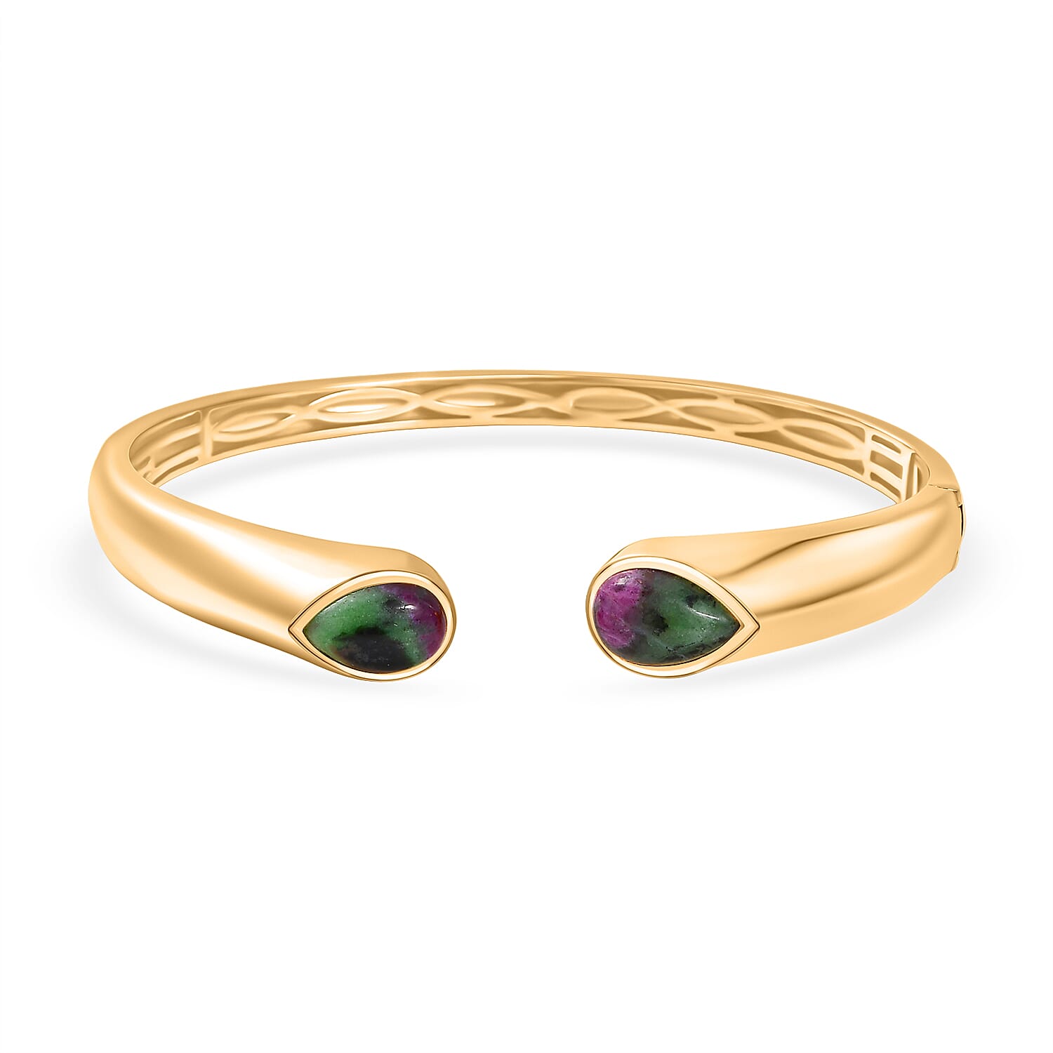 EverTrue Natural Ruby Zoisite Full Bangle (Size 7.5) in Yellow Gold Plated 8.65 Ct.