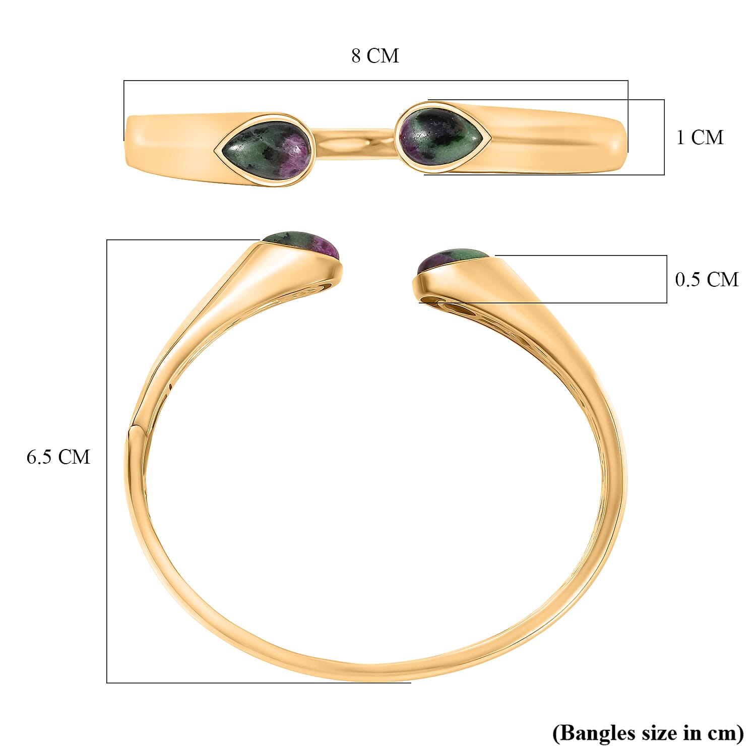 EverTrue Natural Ruby Zoisite Full Bangle (Size 7.5) in Yellow Gold Plated 8.65 Ct.