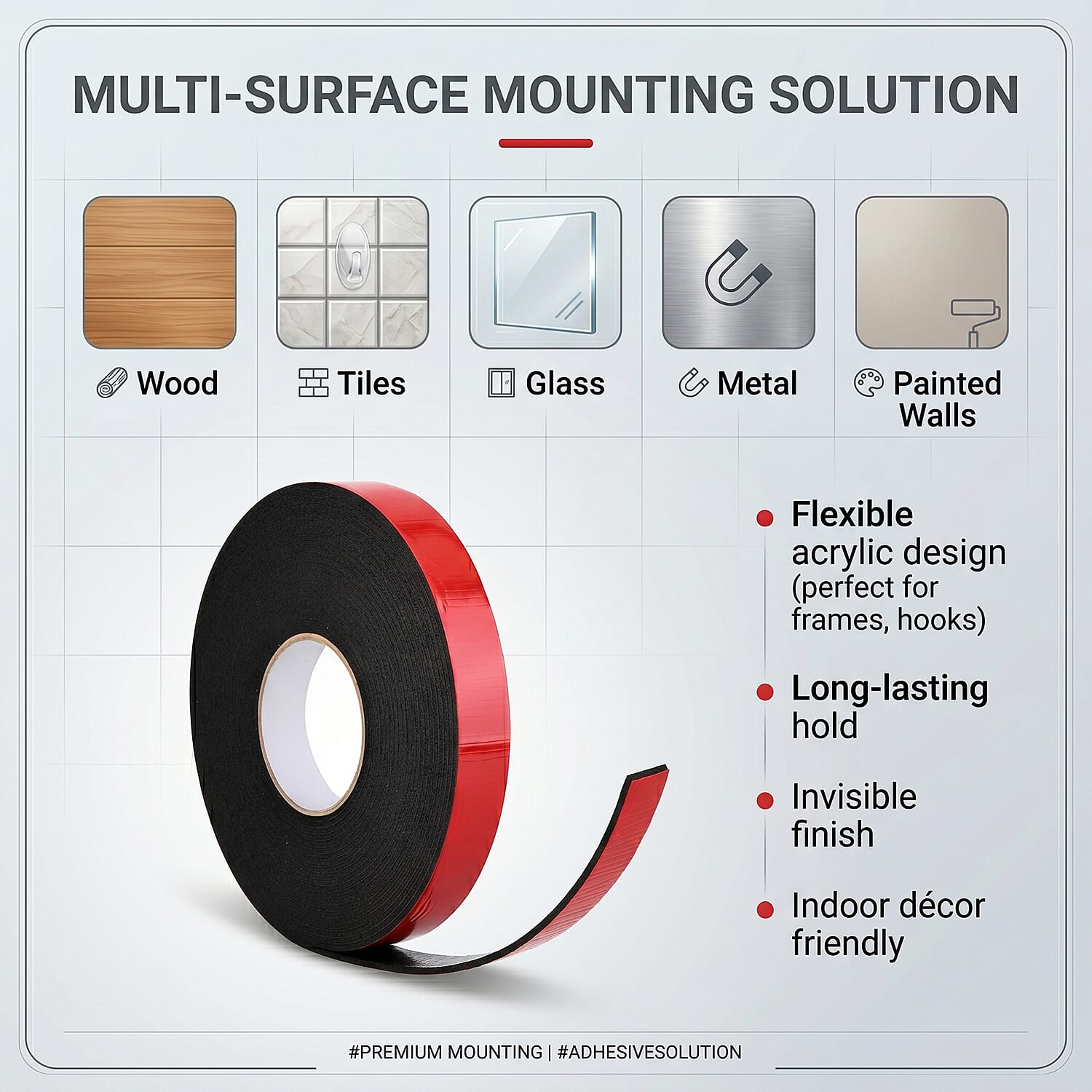 Gauder Double-Sided Acrylic Mounting Tape (10m x Pack of 2) - Red