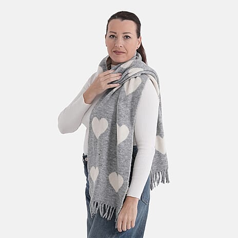 Styled By Heart Pattern Tassel Scarf (Size 200 X 30Cm) - Grey & White
