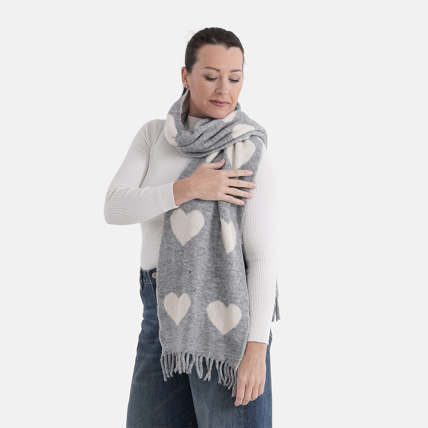 Styled By Acrylic Patterned Scarf (Size - One Size) - Grey - White
