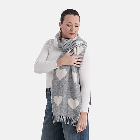 Styled By Heart Pattern Tassel Scarf (Size 200 X 30Cm) - Grey & White