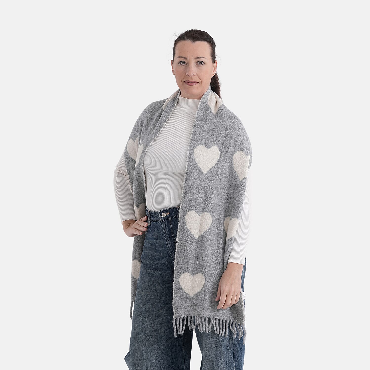 Styled By Acrylic Patterned Scarf (Size - One Size) - Grey - White