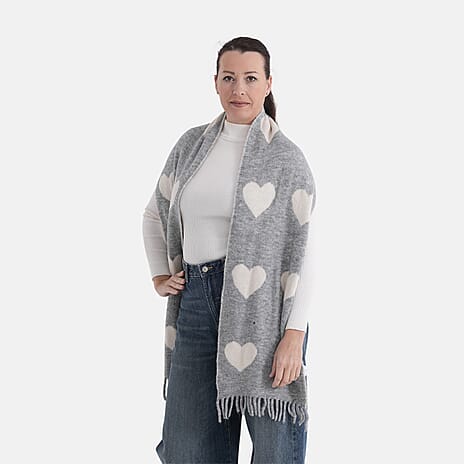 Styled By Heart Pattern Tassel Scarf (Size 200 X 30Cm) - Grey & White