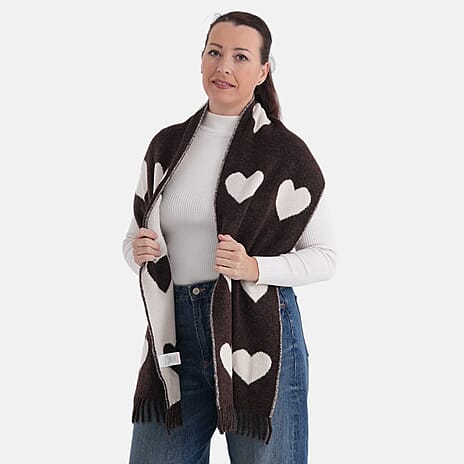 Styled By Heart Pattern Tassel Scarf (Size 200 X 30Cm) - Brown & White