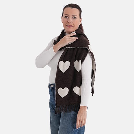 Styled By Heart Pattern Tassel Scarf (Size 200 X 30Cm) - Brown & White