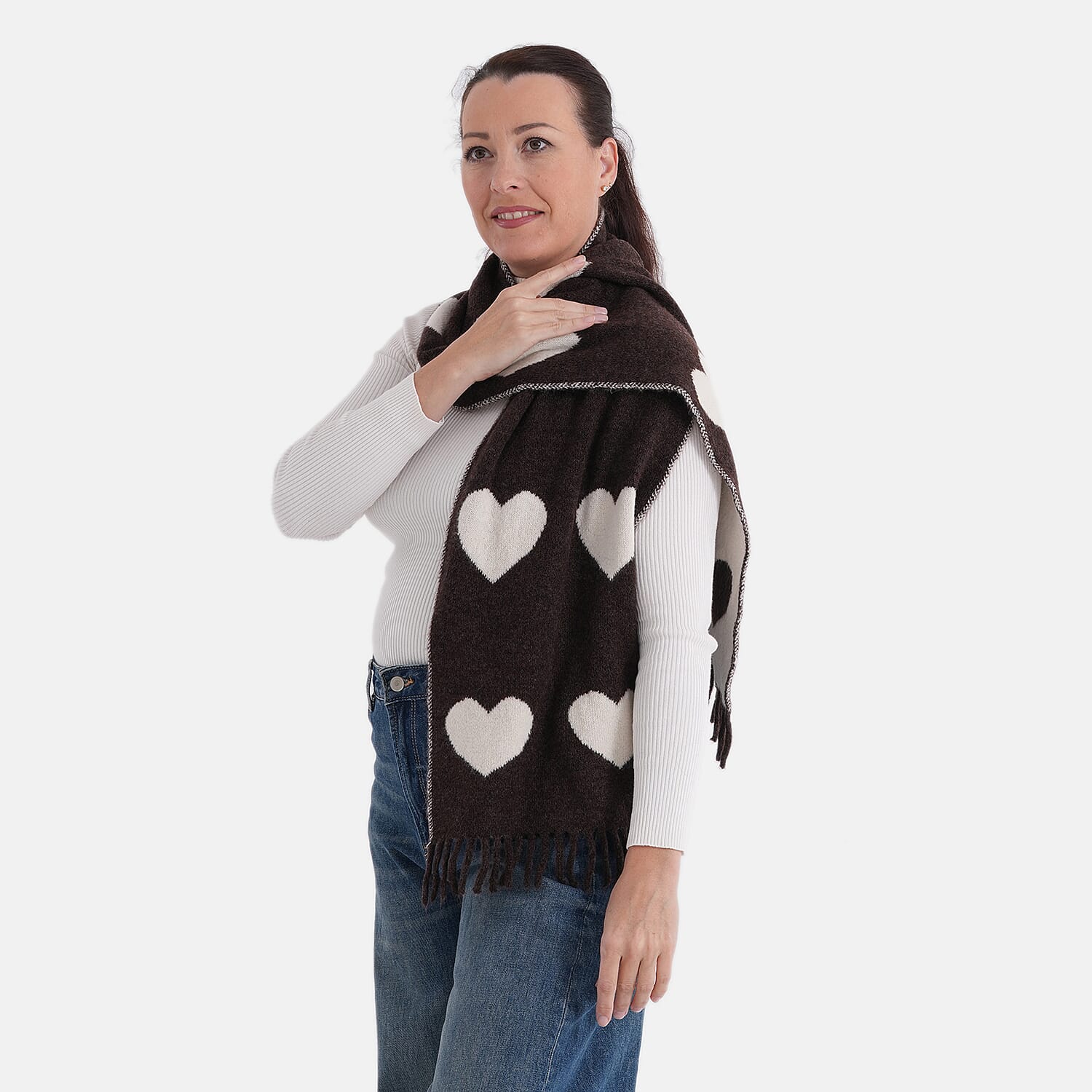 Styled By Acrylic Patterned Scarf (Size - One Size) - Brown - White