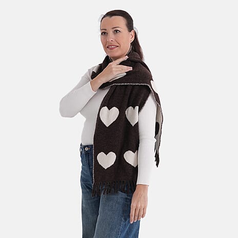 Styled By Heart Pattern Tassel Scarf (Size 200 X 30Cm) - Brown & White