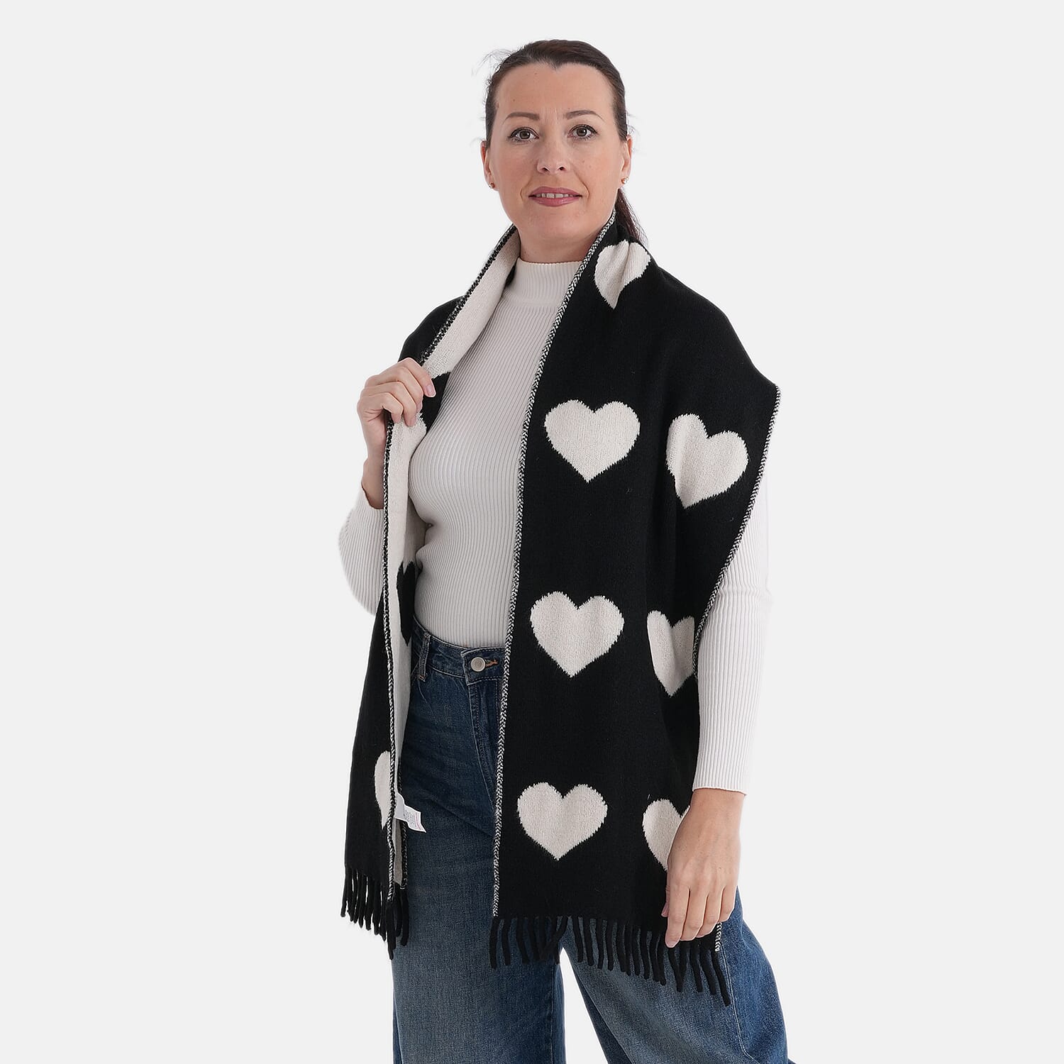 Styled By Acrylic Patterned Scarf (Size - One Size) - Black - White