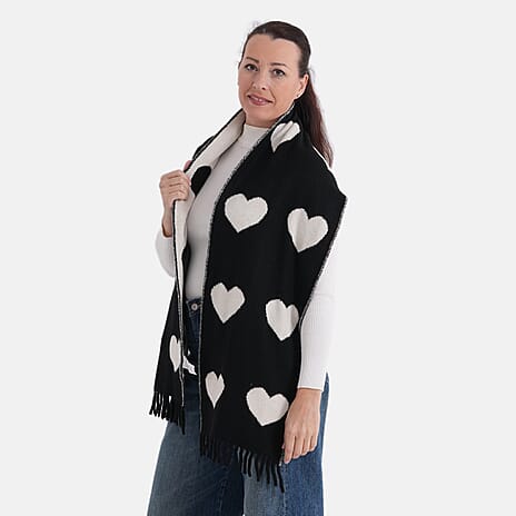 Styled By Heart Pattern Tassel Scarf (Size 200 X 30Cm) - Black & White