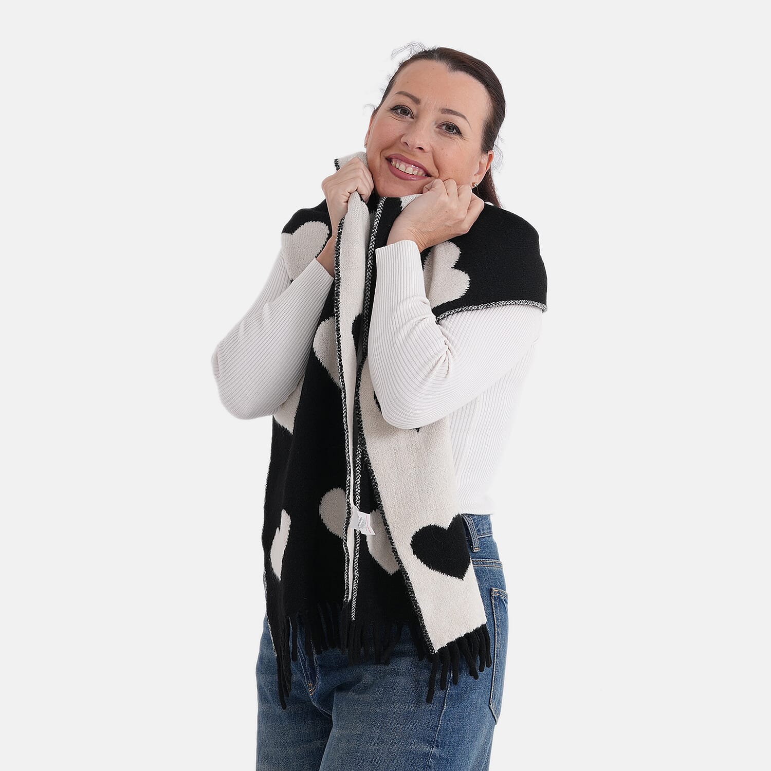 Styled By Acrylic Patterned Scarf (Size - One Size) - Black - White