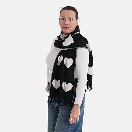 Styled By Heart Pattern Tassel Scarf (Size 200 X 30Cm) - Black & White