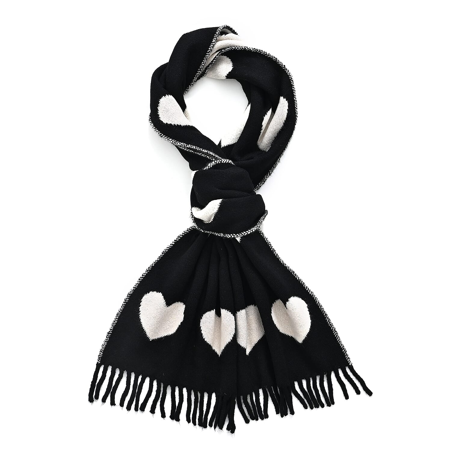 Styled By Acrylic Patterned Scarf (Size - One Size) - Black - White