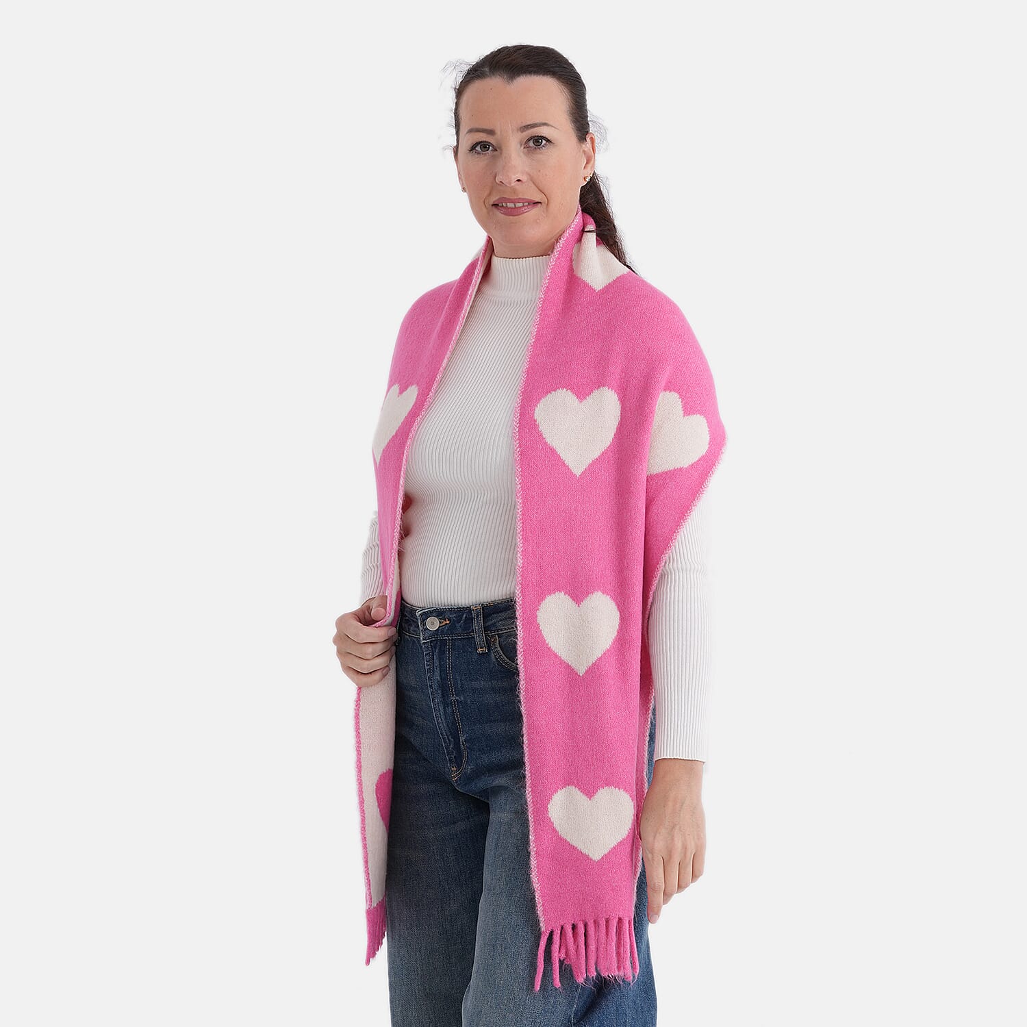 Styled By Acrylic Patterned Scarf (Size - One Size) - Red - White