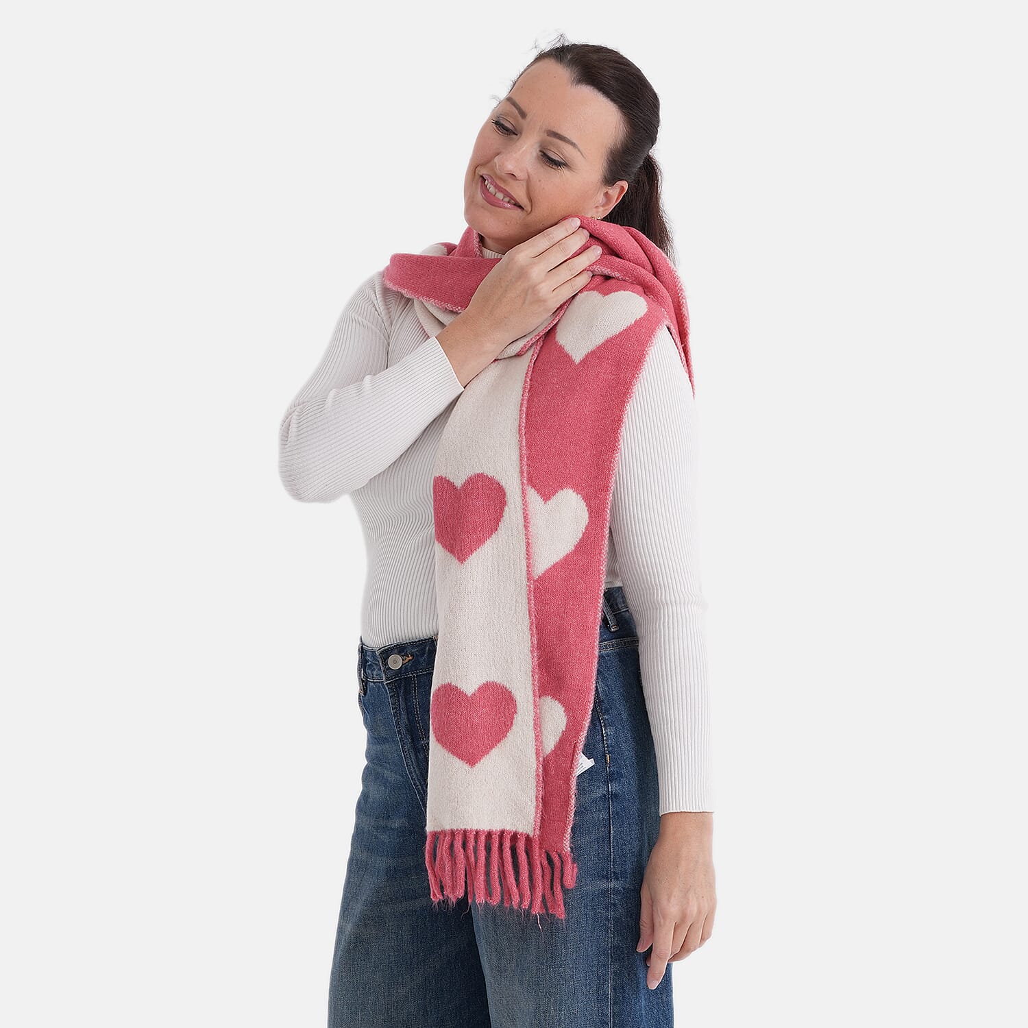 Styled By Acrylic Patterned Scarf (Size - One Size) - Pink - White