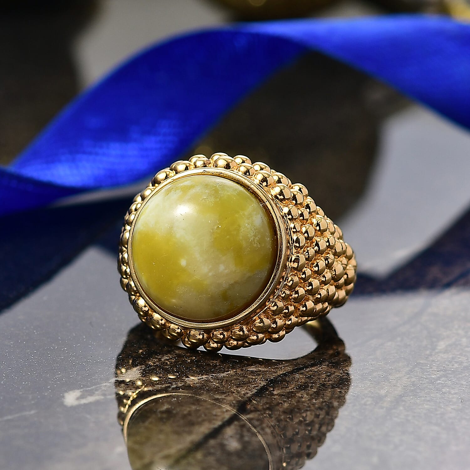 EverTrue Connemara Marble Dome Ring in Yellow Gold Tone 10.20 Ct.