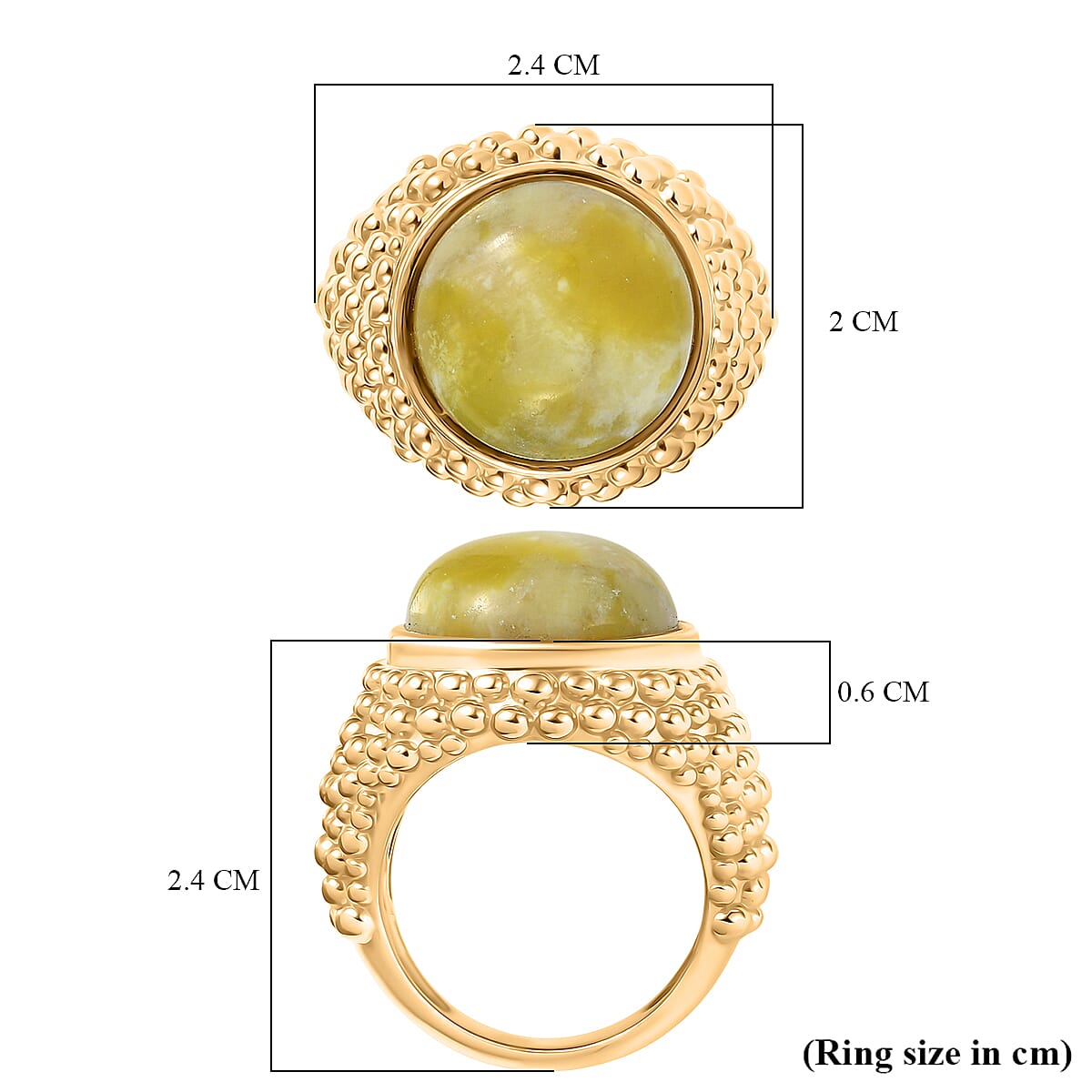 EverTrue Connemara Marble Dome Ring in Yellow Gold Tone 10.20 Ct.