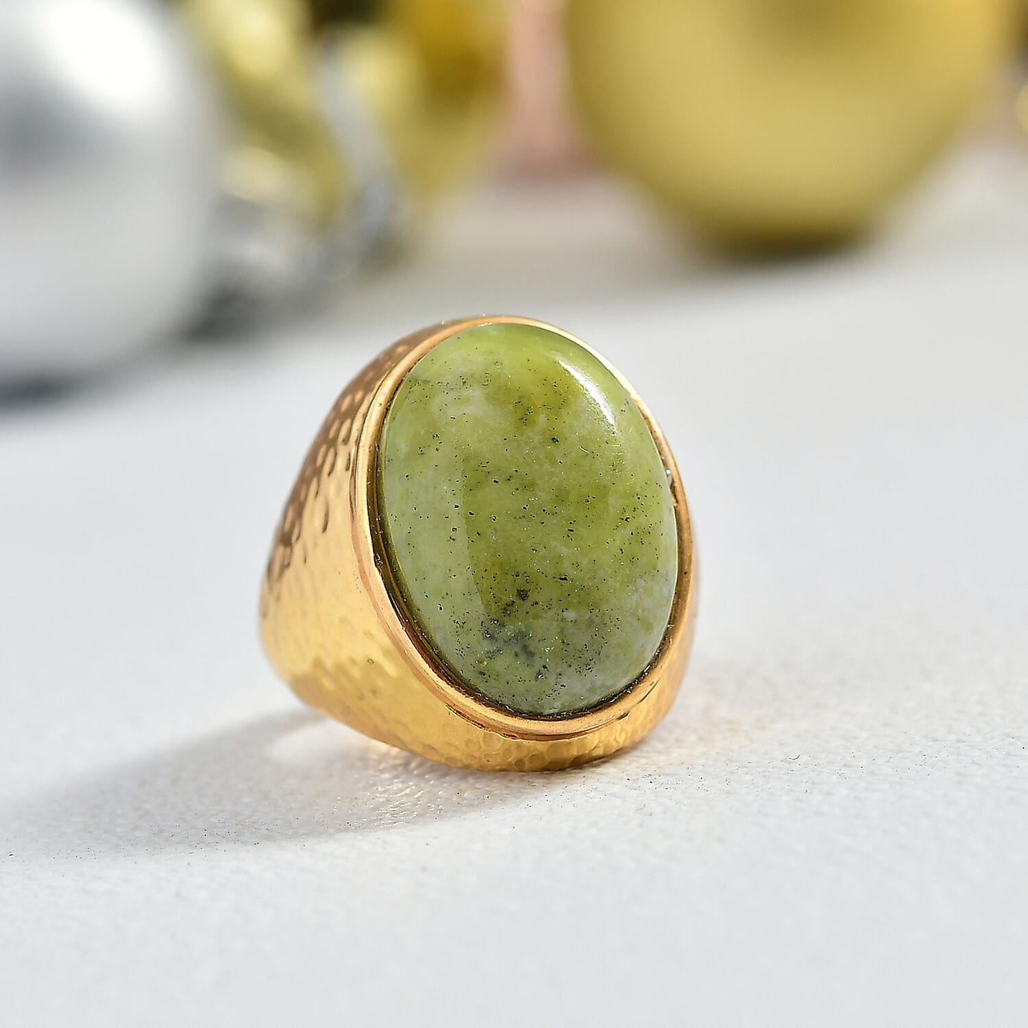 EverTrue Connemara Marble Solitaire Ring in Yellow Gold Tone 12.48 Ct.