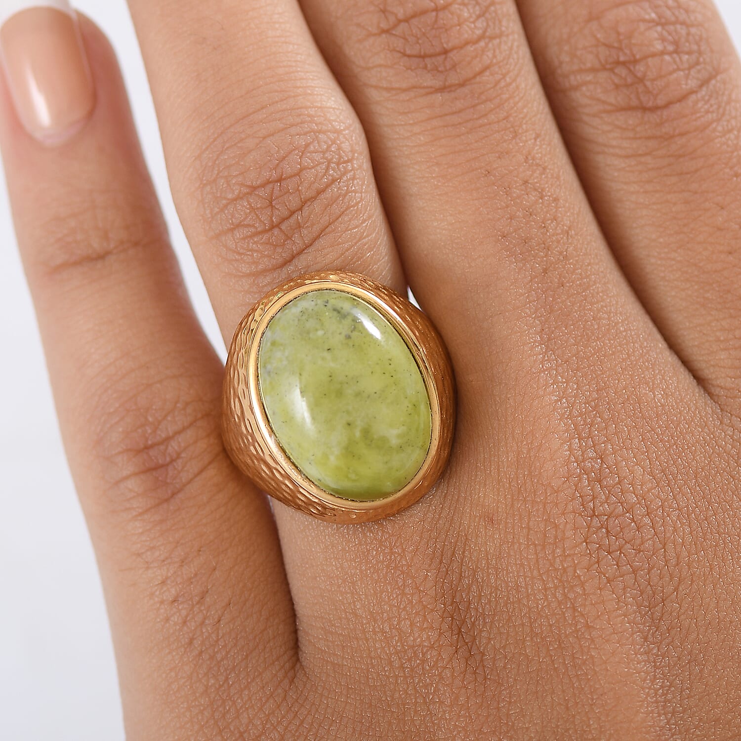 EverTrue Connemara Marble Solitaire Ring in Yellow Gold Tone 12.48 Ct.