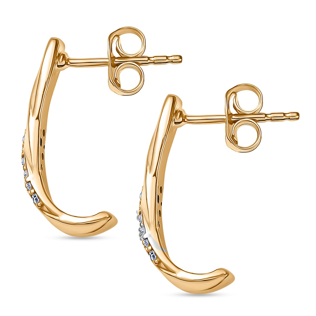 Luxuriant Lab Grown Diamond (SI-GH) J Hoop Half Hoop Earring with Push Back in 18K Vermeil Yellow Gold Plated Sterling Silver 0.26 Ct.