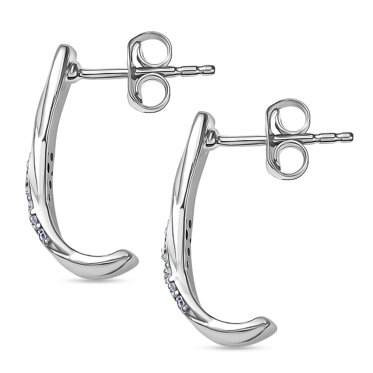 Luxuriant Lab Grown Diamond (SI-GH) J Hoop Half Hoop Earring with Push Back in Rhodium Overlay Sterling Silver 0.26 Ct.