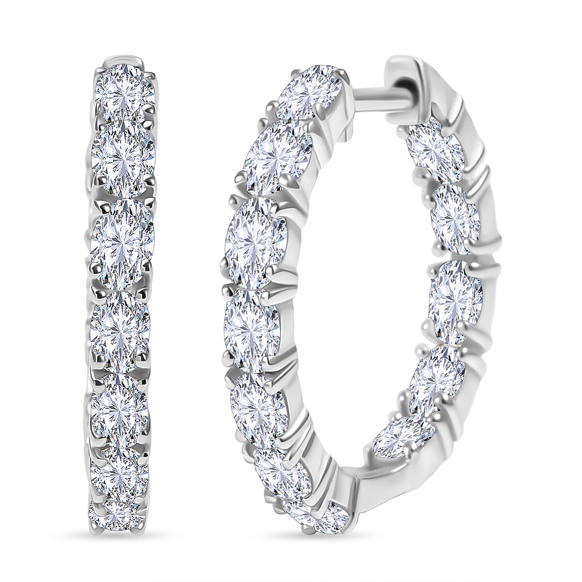 Luxuriant Lab Grown Diamond (VS-E-F) Full Hoop Earring in Rhodium Overlay Sterling Silver 2.41 Ct.