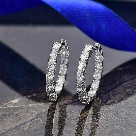 Luxuriant Lab Grown Diamond (VS-E-F) Full Hoop Earring in Rhodium Overlay Sterling Silver 2.41 Ct.