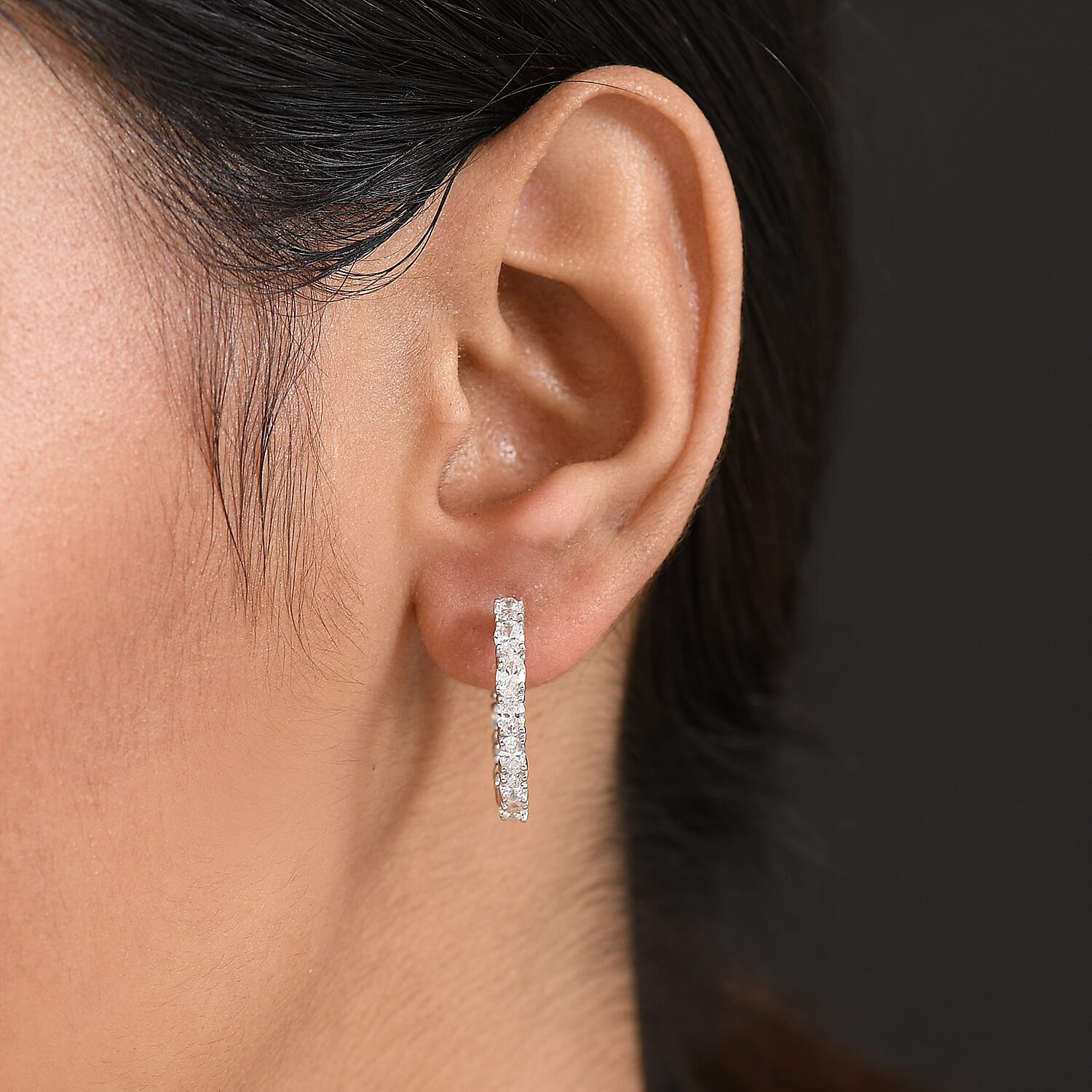 Luxuriant Lab Grown Diamond (VS-E-F) Full Hoop Earring in Rhodium Overlay Sterling Silver 2.41 Ct.