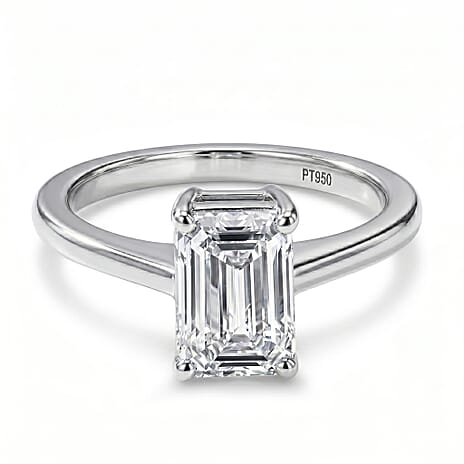 Luxuriant 950 Platinum IGI Certified Emerald Cut Lab Grown Diamond (VS-EF) Ring 2.00 Ct, Platinum Wt. 4.70 Gms.
