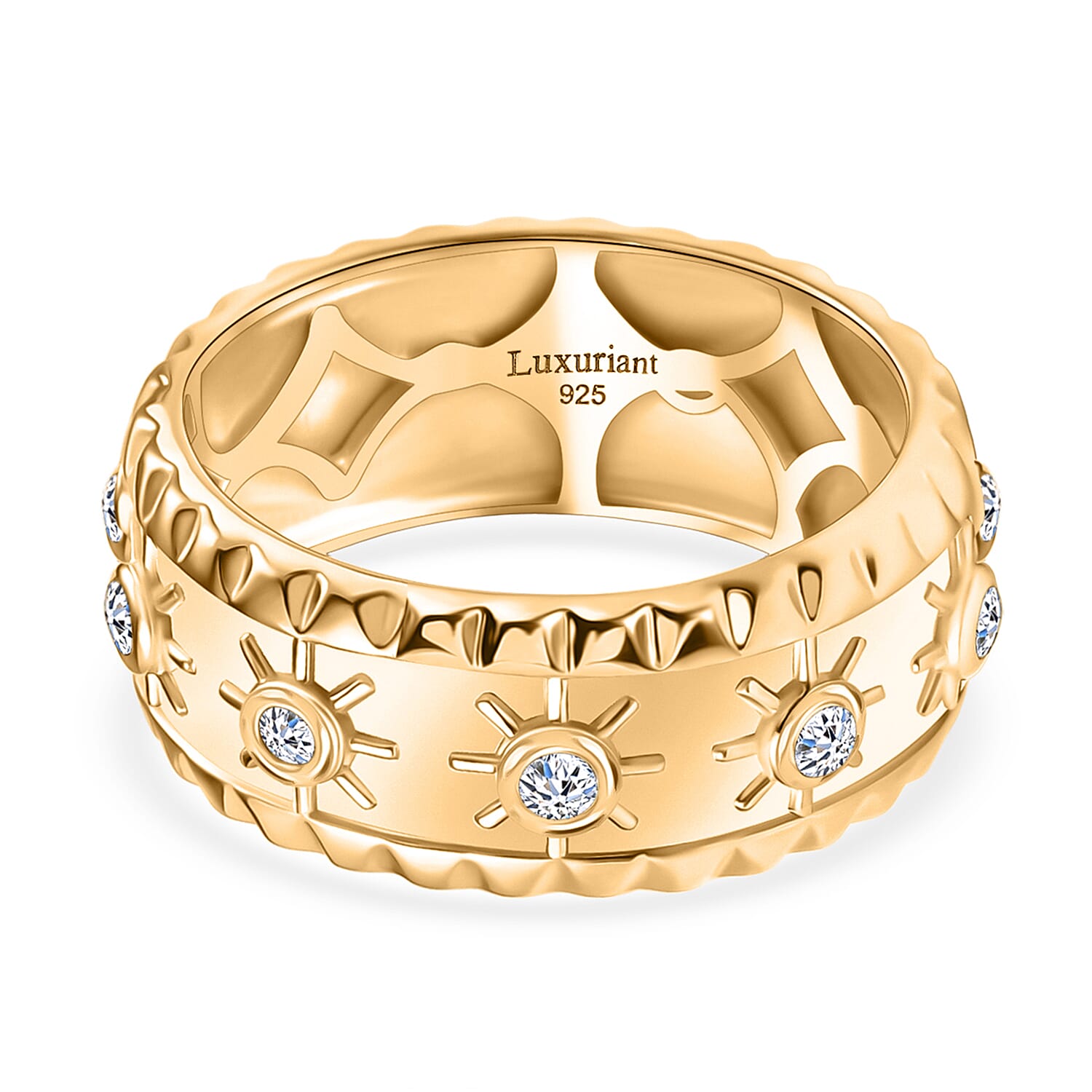 Luxuriant Lab Grown Diamond Band Ring in 18K Vermeil Yellow Gold Plated Sterling Silver 0.26 Ct, Silver Wt. 5.13 Gms.