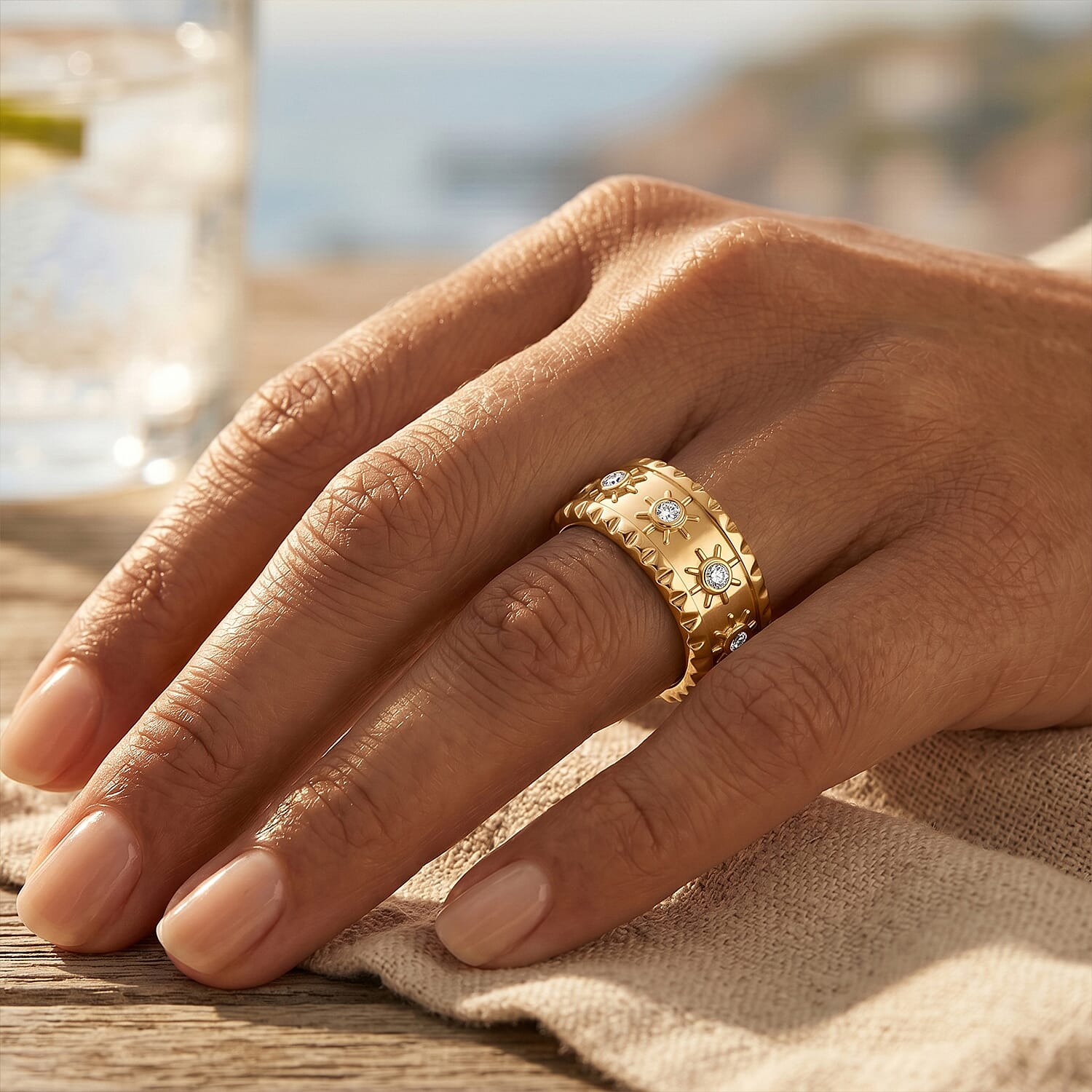 Luxuriant Lab Grown Diamond Band Ring in 18K Vermeil Yellow Gold Plated Sterling Silver 0.26 Ct, Silver Wt. 5.13 Gms.