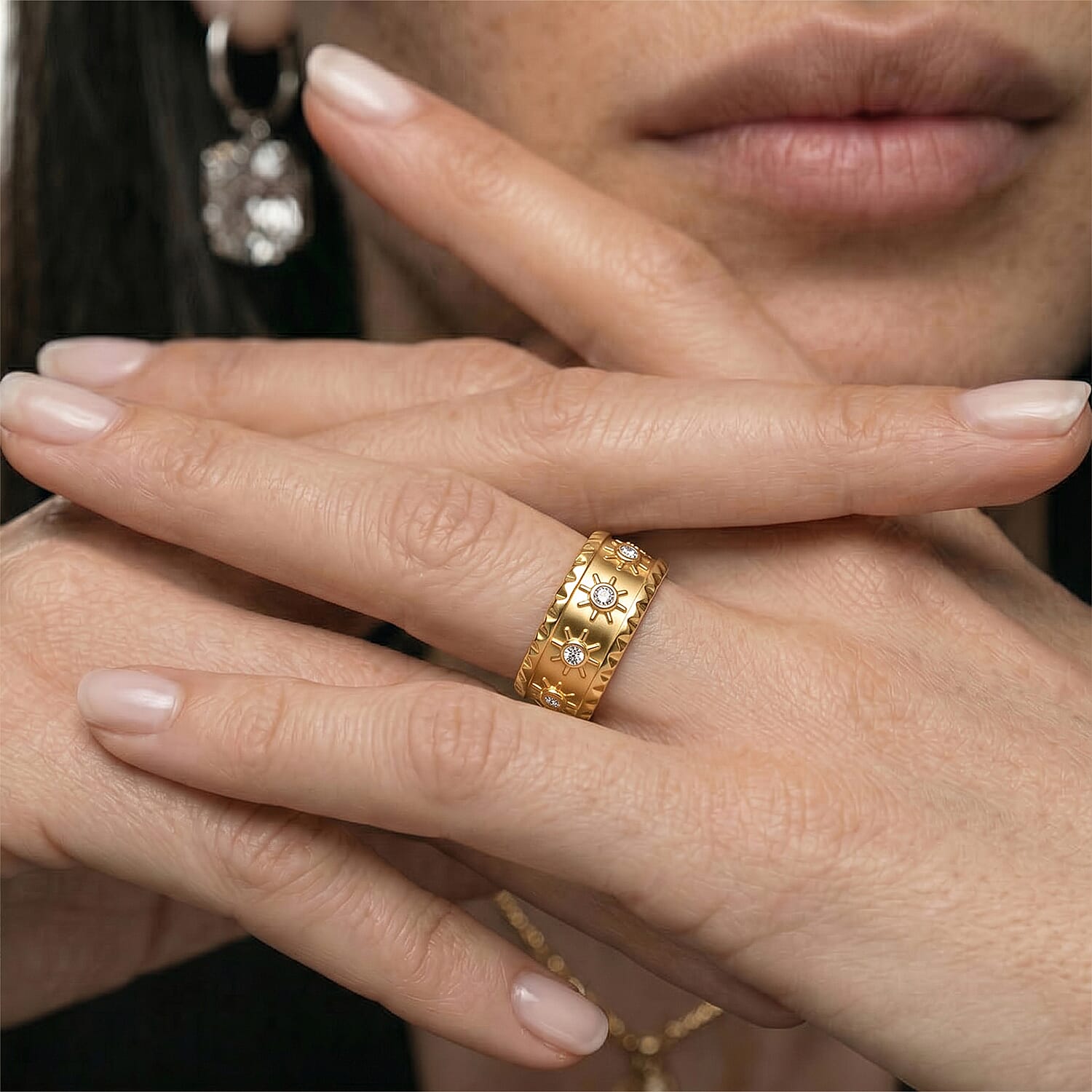 Luxuriant Lab Grown Diamond Band Ring in 18K Vermeil Yellow Gold Plated Sterling Silver 0.26 Ct, Silver Wt. 5.13 Gms.