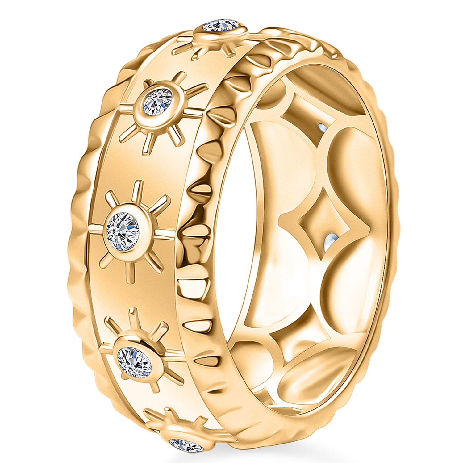 Luxuriant Lab Grown Diamond Band Ring in 18K Vermeil Yellow Gold Plated Sterling Silver 0.26 Ct, Silver Wt. 5.13 Gms.
