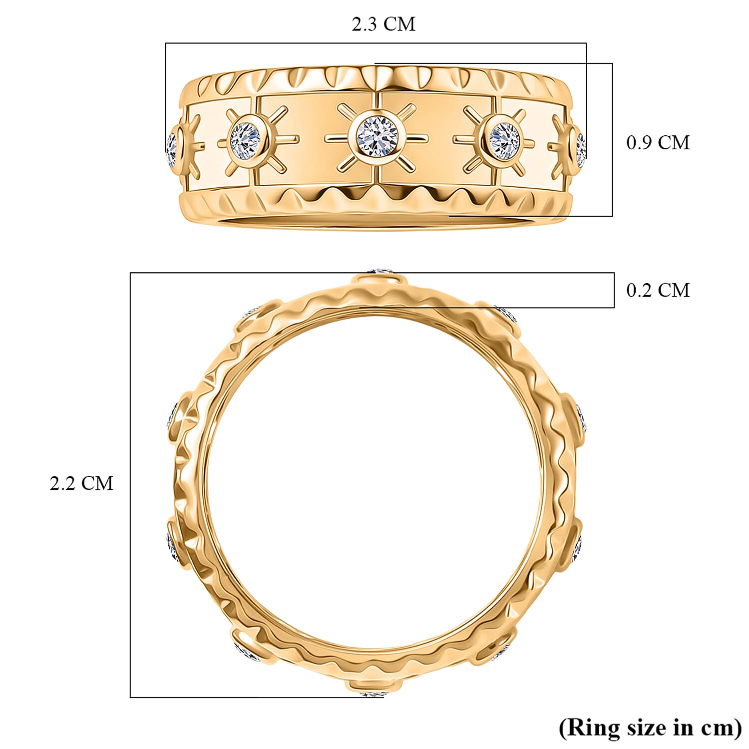 Luxuriant Lab Grown Diamond Band Ring in 18K Vermeil Yellow Gold Plated Sterling Silver 0.26 Ct, Silver Wt. 5.13 Gms.
