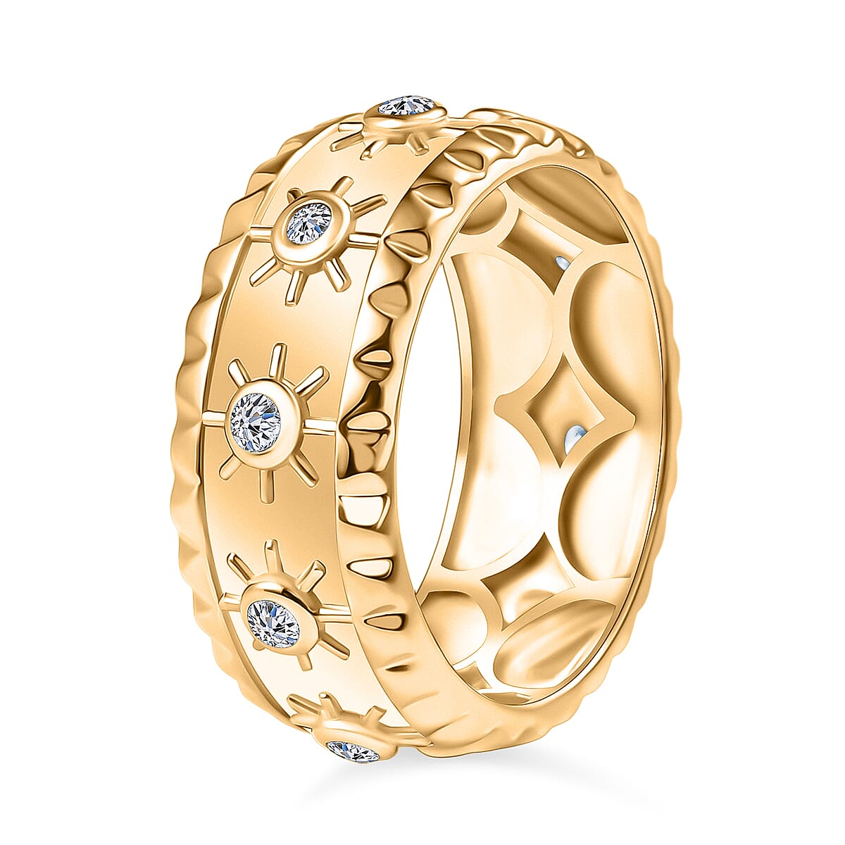 Luxuriant Lab Grown Diamond Band Ring in 18K Vermeil Yellow Gold Plated Sterling Silver 0.26 Ct, Silver Wt. 5.13 Gms.